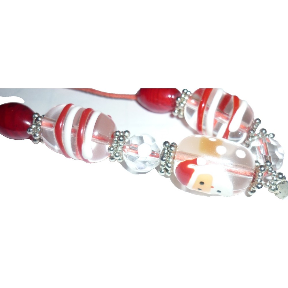 3 Handmade Lampwork Glass Beads Christmas Santa Red Candy Stripe Peppermint‎